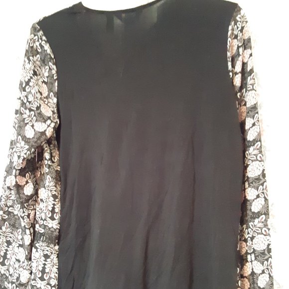 EUC Indigo Floral Mixed Media Top Sz S - Picture 3 of 9